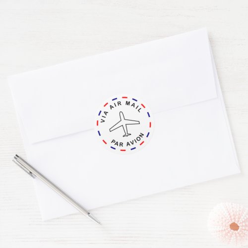Retro inspired air mail  par avion round sticker