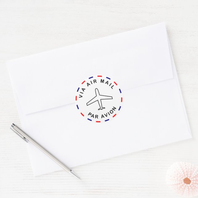Retro inspired air mail / par avion round sticker (Envelope)
