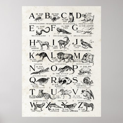 Retro Inspired Alphabet Nursery Chart Cute Animals