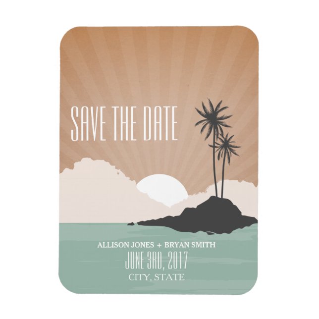 Retro Inspired Beach Wedding Save The Date Magnet (Vertical)