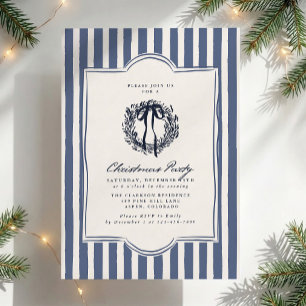 Retro Inspired Blue Striped Christmas Party Invitation