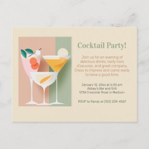 Retro-inspired cocktail party invitation postcard
