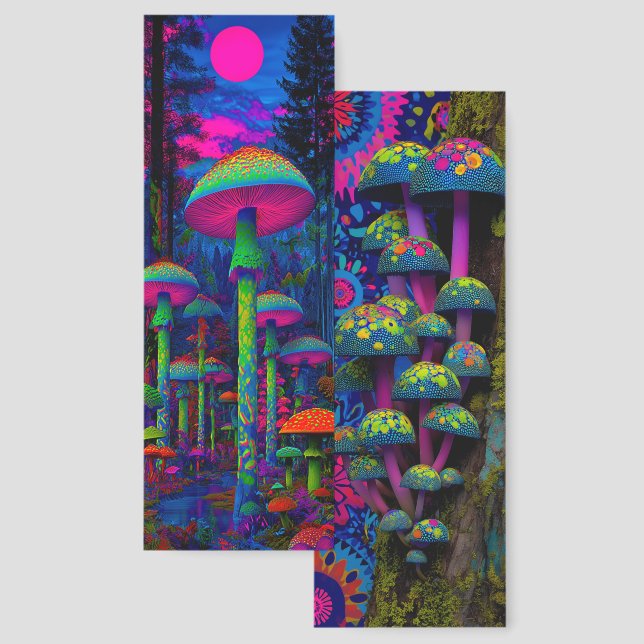 Retro Inspired Colorful Mushrooms Bookmarks (Front & Back)