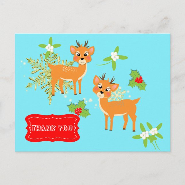 Retro Inspired Cute Christmas Gift Thank You Postcard (Front)