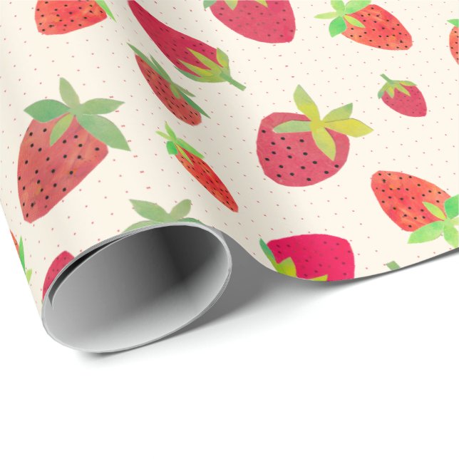 Retro-Inspired Hand-Illustrated Chic Strawberry Wrapping Paper (Roll Corner)