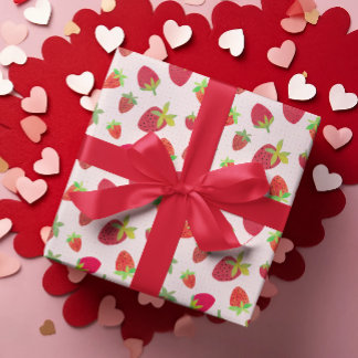 Retro-Inspired Hand-Illustrated Chic Strawberry Wrapping Paper