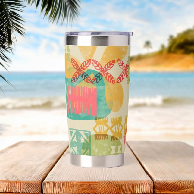 Retro Inspired Hawaiian Print pattern Insulated Tumbler (Beach)