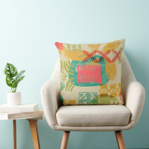 Retro Inspired Hawaiian Print pattern Throw Pillow