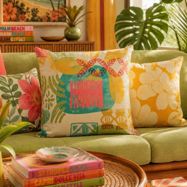 Retro Inspired Hawaiian Print pattern Throw Pillow (Creator Uploaded)
