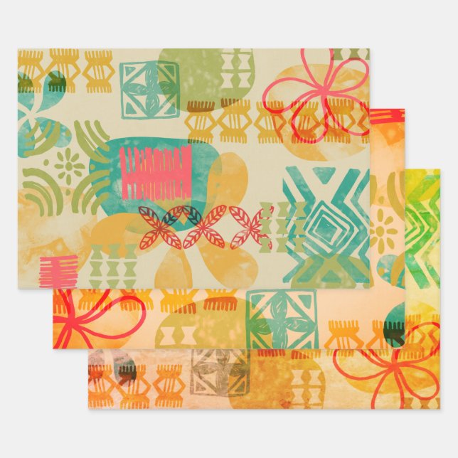 Retro Inspired Hawaiian Print pattern Wrapping Paper Sheets (Set)
