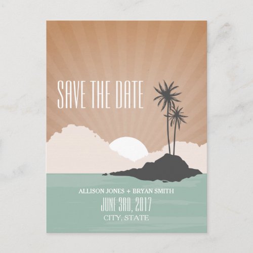 Retro Inspired Island Beach Wedding Save The Date Announcement Postcard