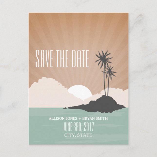 Retro Inspired Island Beach Wedding Save The Date Announcement Postcard (Front)