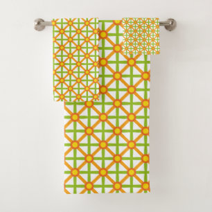 Retro Inspired Orange Green & Yellow Pattern Bath Towel Set