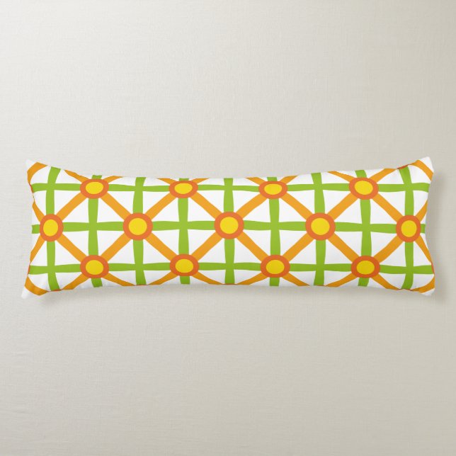 Retro Inspired Orange Green & Yellow Pattern Body Pillow (Front)