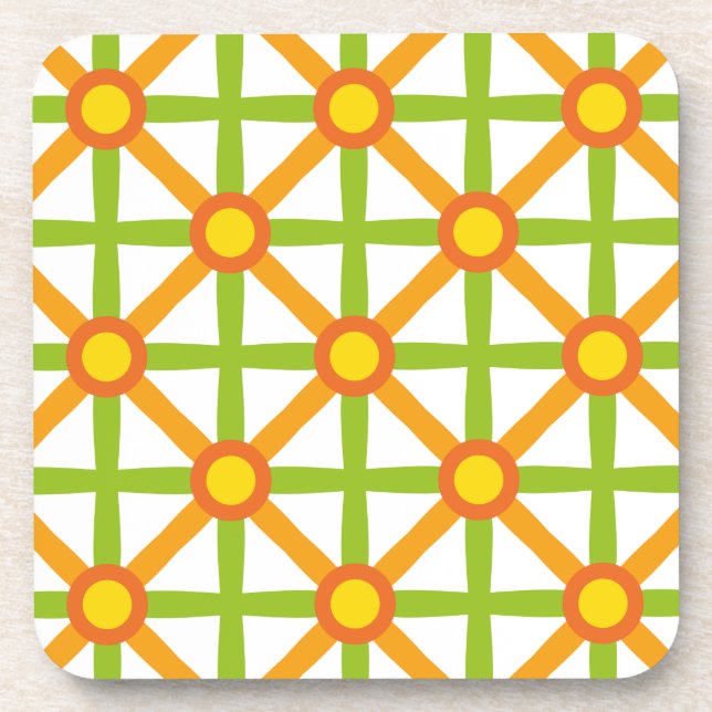 Retro Inspired Orange Green & Yellow Pattern Coaster (Front)
