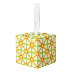 Retro Inspired Orange Green & Yellow Pattern Cube Ornament