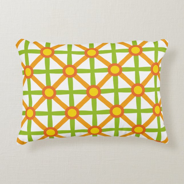 Retro Inspired Orange Green & Yellow Pattern Decorative Pillow (Front)