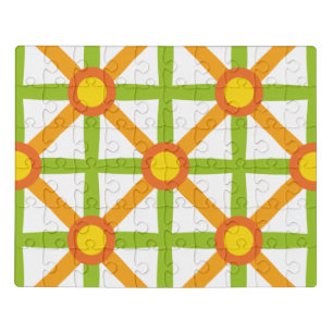 Retro Inspired Orange Green & Yellow Pattern Jigsaw Puzzle