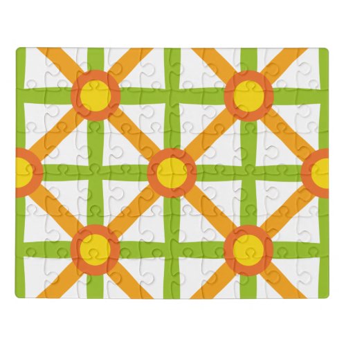 Retro Inspired Orange Green  Yellow Pattern Jigsaw Puzzle