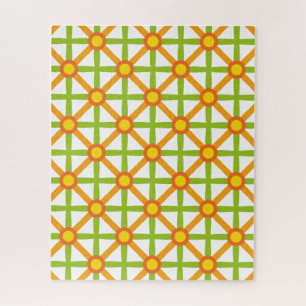 Retro Inspired Orange Green & Yellow Pattern Jigsaw Puzzle