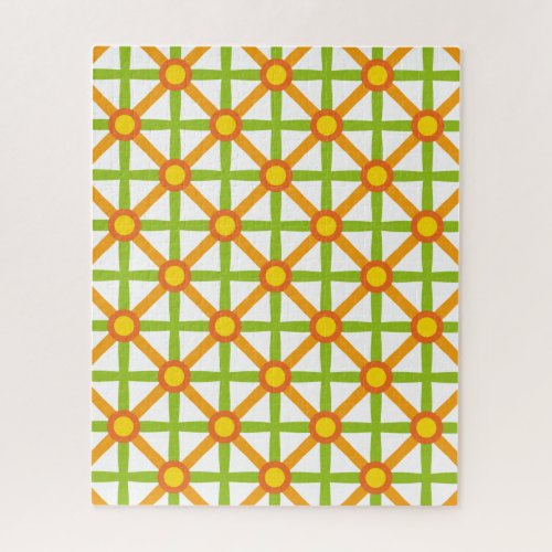 Retro Inspired Orange Green  Yellow Pattern Jigsaw Puzzle