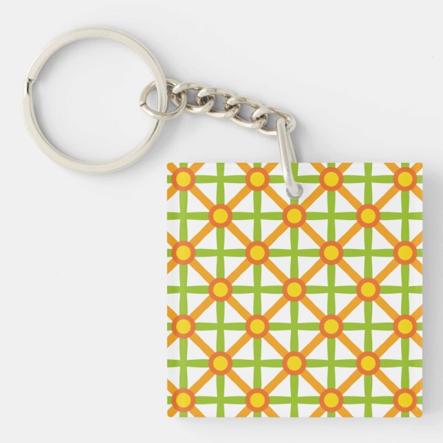 Retro Inspired Orange Green & Yellow Pattern Keychain (Front)