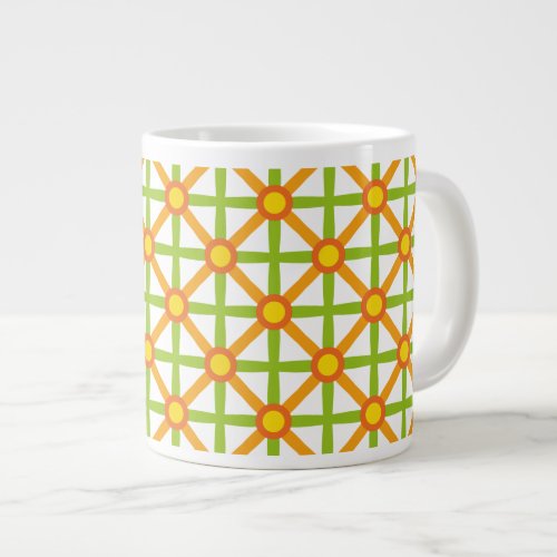 Retro Inspired Orange Green  Yellow Pattern Large Coffee Mug