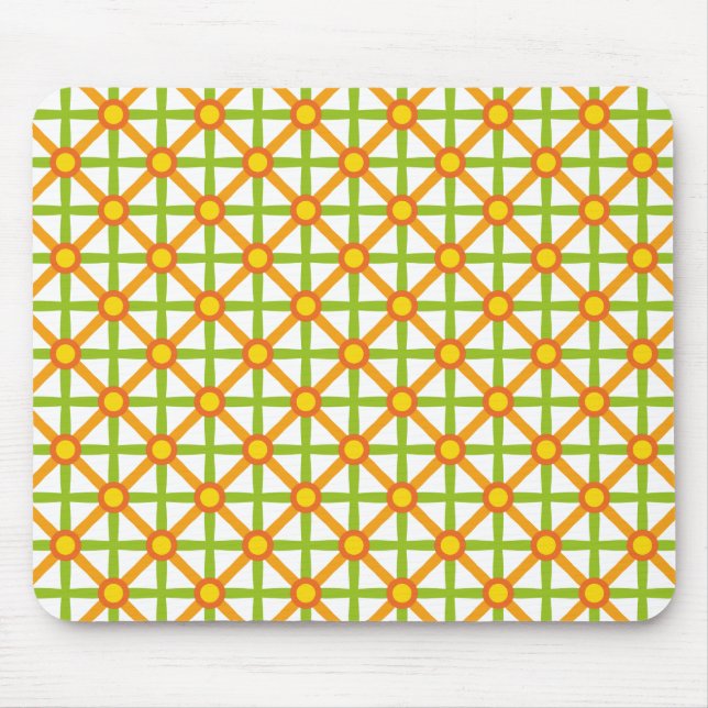 Retro Inspired Orange Green & Yellow Pattern Mouse Pad (Front)