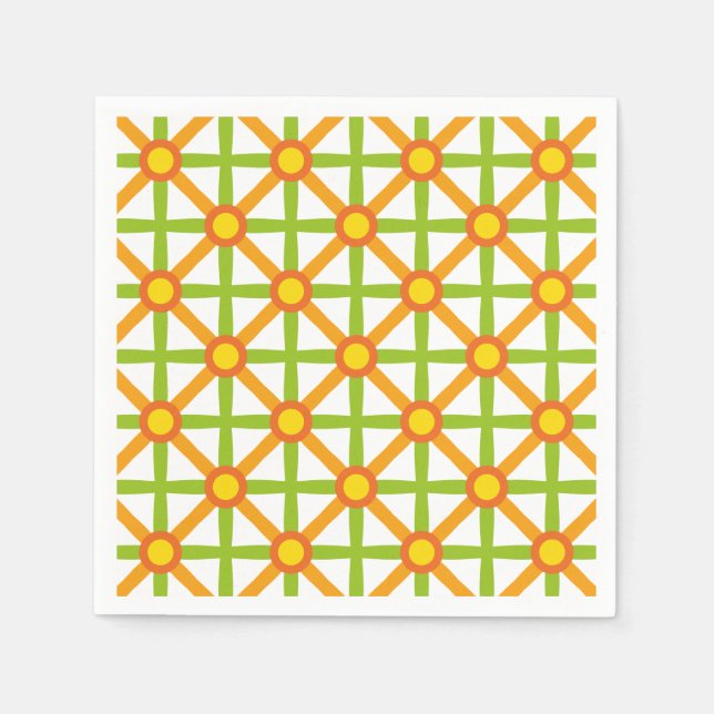 Retro Inspired Orange Green & Yellow Pattern Napkins (Front)