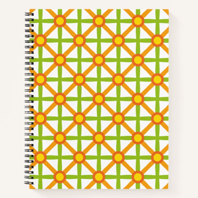 Retro Inspired Orange Green & Yellow Pattern Notebook (Front)