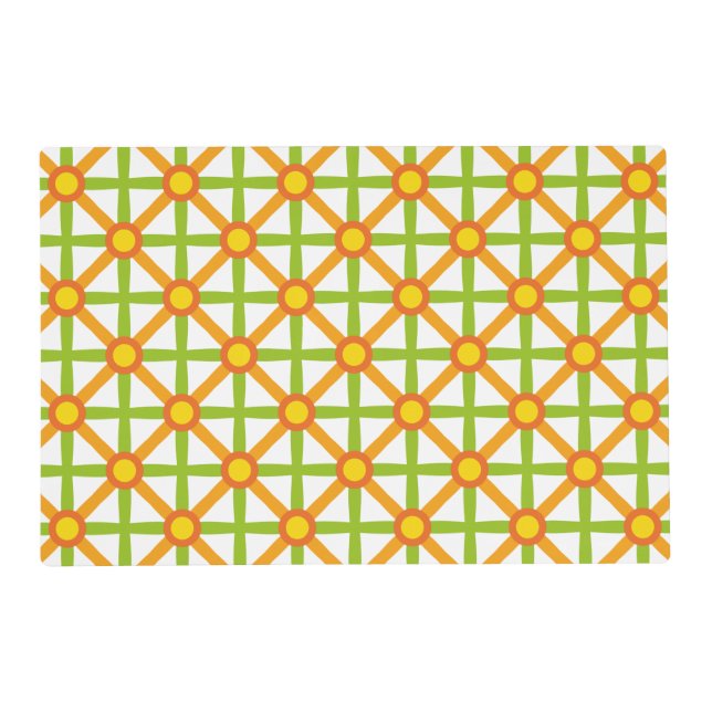 Retro Inspired Orange Green & Yellow Pattern Placemat (Front)