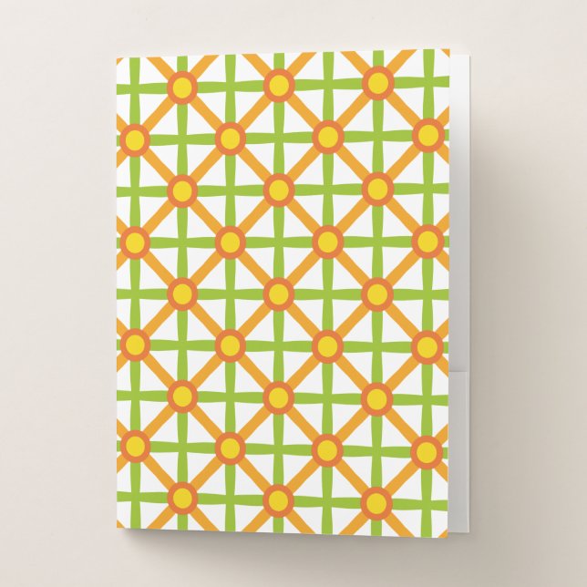 Retro Inspired Orange Green & Yellow Pattern Pocket Folder (Front)