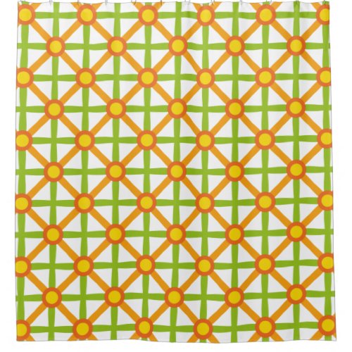 Retro Inspired Orange Green  Yellow Pattern Shower Curtain