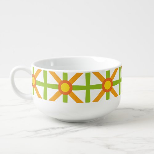 Retro Inspired Orange Green  Yellow Pattern Soup Mug