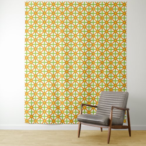 Retro Inspired Orange Green  Yellow Pattern Tapestry