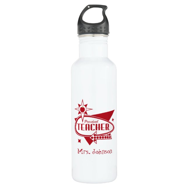 Retro Inspired Preschool Teacher Water Bottle (Front)