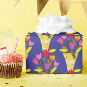 Retro-Inspired Tulips Hand-Illustrated Cute Bold  Wrapping Paper