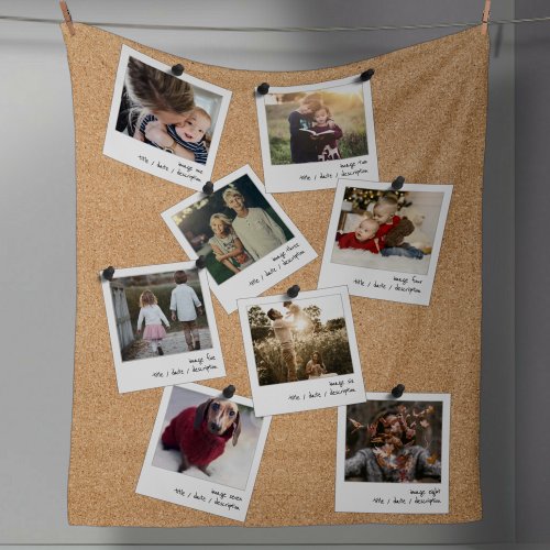 Retro Instant Photo Collage Cork Board 8 Picture Fleece Blanket