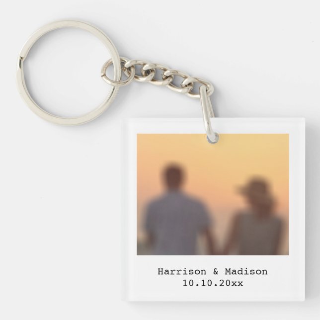 Retro instant photo names date custom keychain (Front)