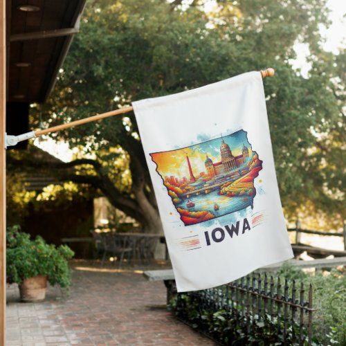Retro Iowa state patriotic American map  House Flag