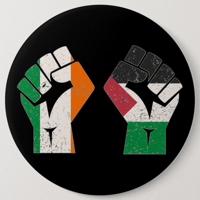 Retro Ireland Palestine Solidarity Fist revolution Button (Front)