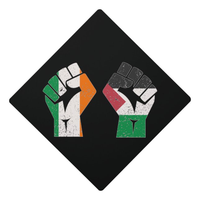 Retro Ireland Palestine Solidarity Fist revolution Graduation Cap Topper (Front)