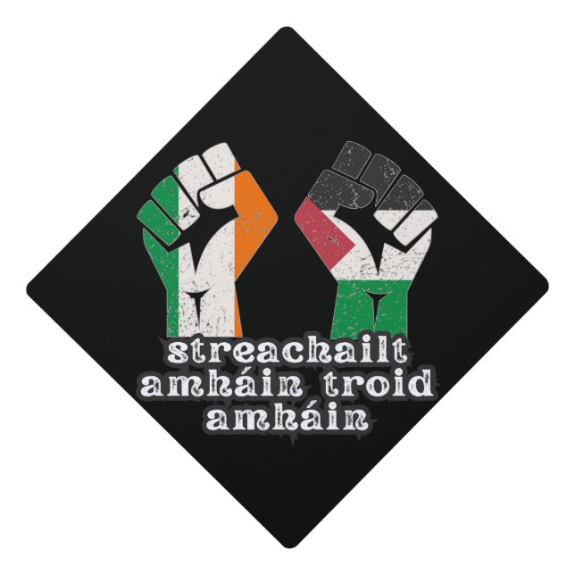 Retro Ireland Palestine Solidarity Fist revolution Graduation Cap Topper (Front)