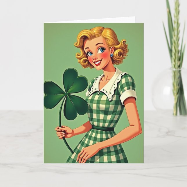 Retro Irish Cheer Woman Card (Front)