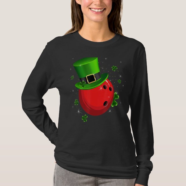 Retro Irish Hat Shamrock Bowling Sports St Patrick T-Shirt (Front)