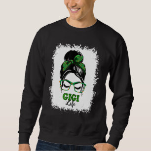 Retro Irish Messy Bun Gigi Life Shamrock Patrick's Sweatshirt