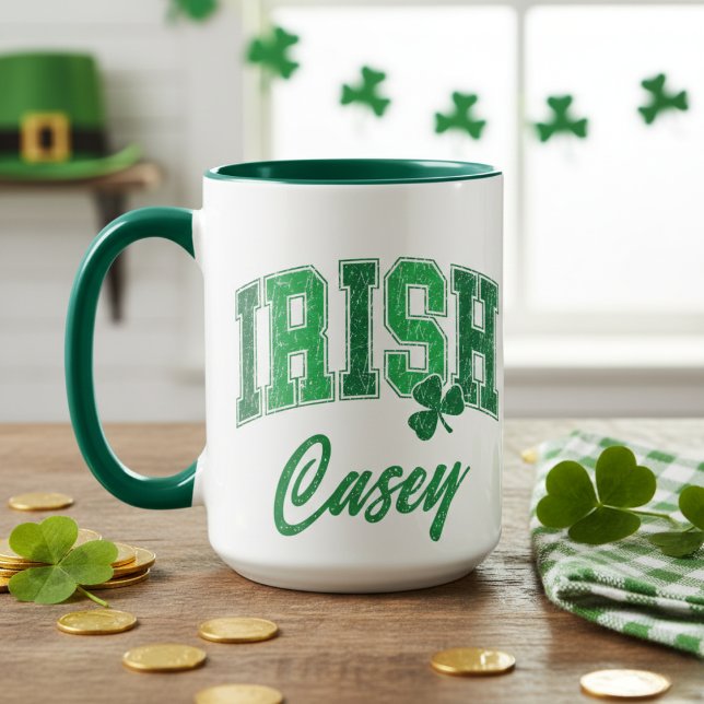 Retro Irish Pride Custom Name St Patrick's Day Mug (Retro Irish Pride Monogram St Patrick's Day Mug)