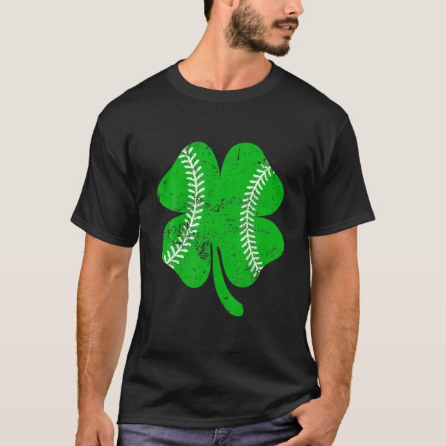 Retro Irish Shamrock Baseball Sports Lover St.Patr T-Shirt (Front)