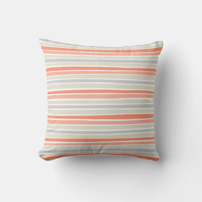 Retro Irregular Lines Pattern Coral Beige Grey Throw Pillow (Front)