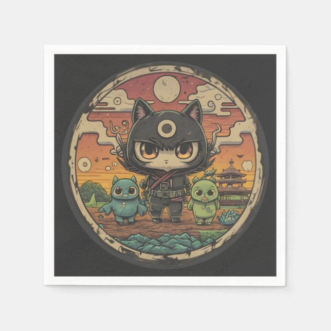 Retro Island Pals: Ninja Cat Crew Napkins (Front)